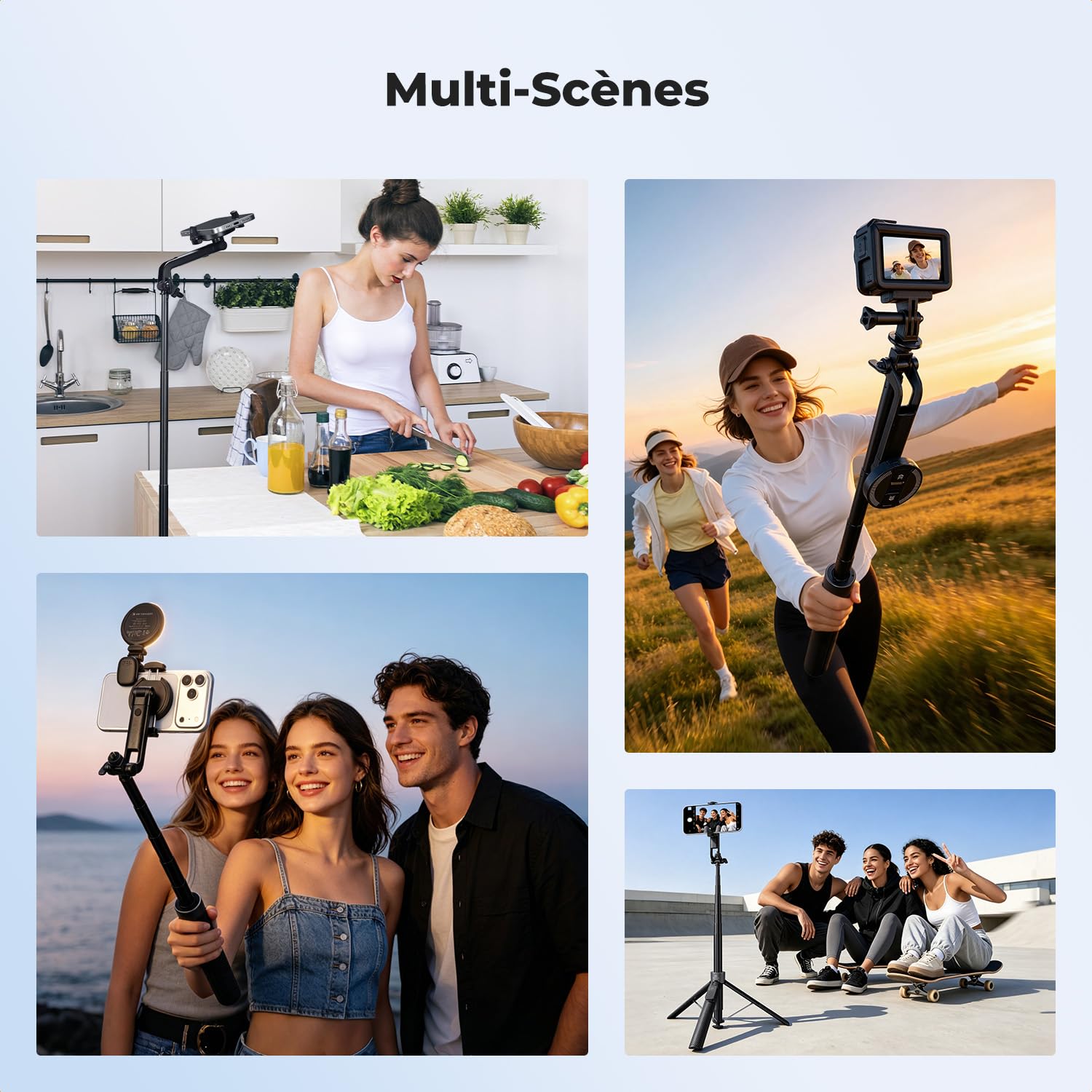 K&F CONCEPT 180cm 3 en 1 Trépied Téléphone Selfie Stick iPhone Noir