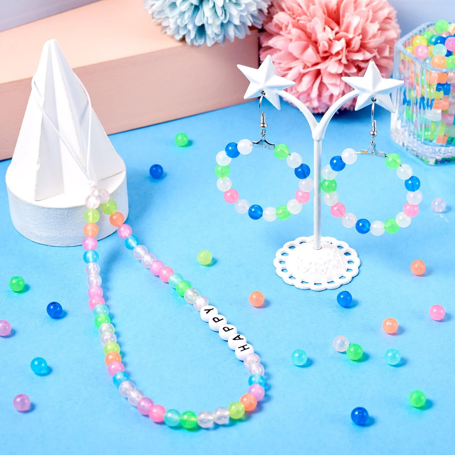 1784Pcs 6 mm Glow in The Dark Beads for Jewelry Making, Mixed Color Resin Luminous Round Beads Colorful Glowing Loose Spacer Bubble Beads for DIY Crafts Bracelets Earrings Lanyard Making - Image 5