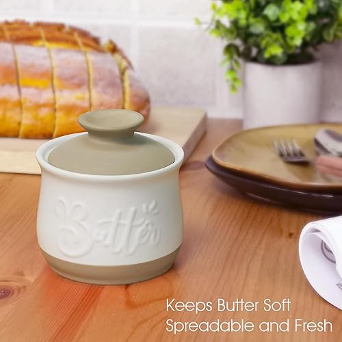 Miniatura 6 de MAIA Mantequilla de cerámica de 5.5 onzas para encimera con soporte para esparcidor de mantequilla de agua para untar, mantequilla francesa con
