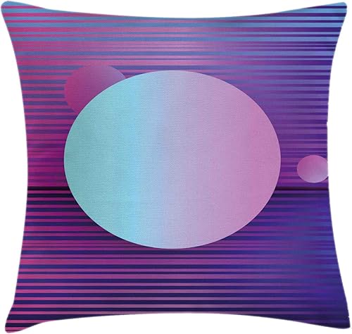 Ambesonne Synthwave - Funda de cojín, arte futurista contemporáneo abstracto con rayas y redondas galácticas, funda de almohada decorativa cuadrada