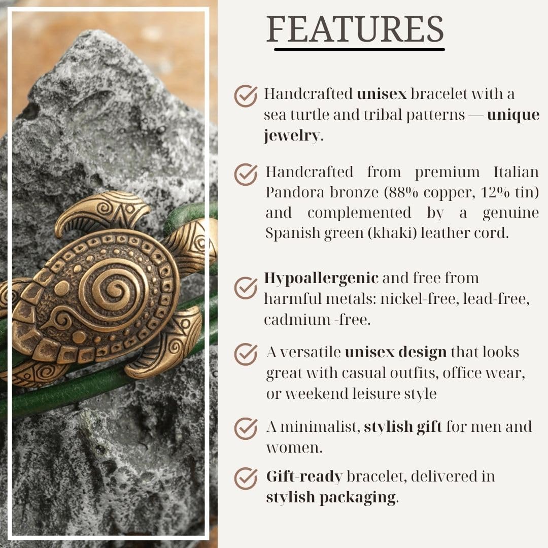 Maori Leather Bracelet with Sea Turtle Armband for Men and Women Polynesian Nautical Tribal Beach Ocean Jewelry Gift for Him and Her