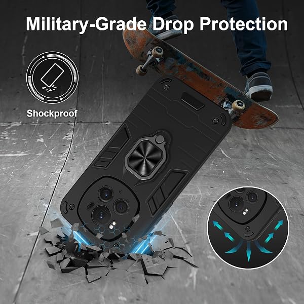 Btstring Funda para Honor Magic 6 Pro, Carcasa Antigolpes con Soporte anular metálico, Case Protectora de Grado Militar, Negro - 5