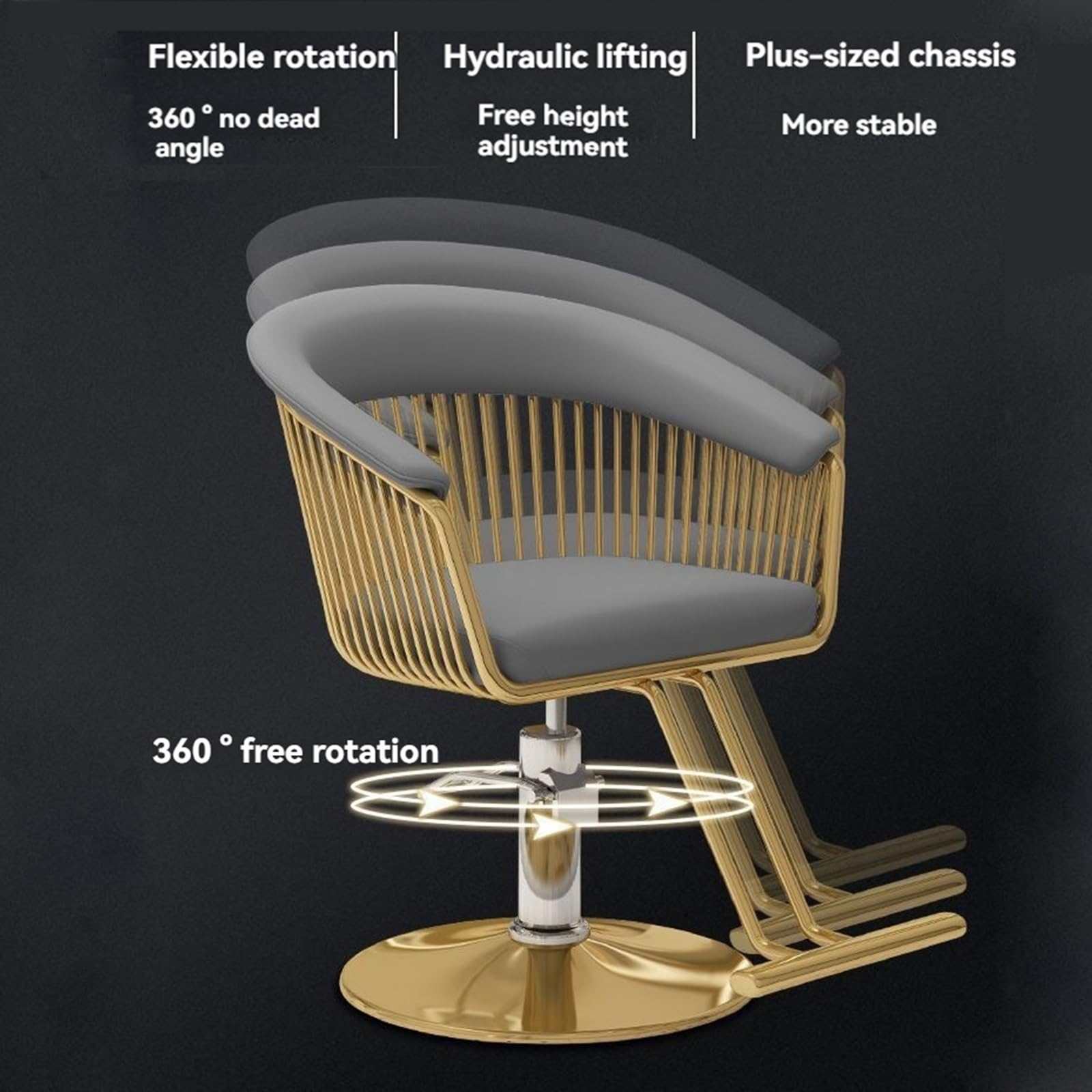 Sillas de barbero, Silla de salón hidráulica Ajustable para estilistas - Silla de barbero de Cuero sintético PU Impermeable con reposapiés de Metal, Ideal para barberías y Uso doméstico (Neg