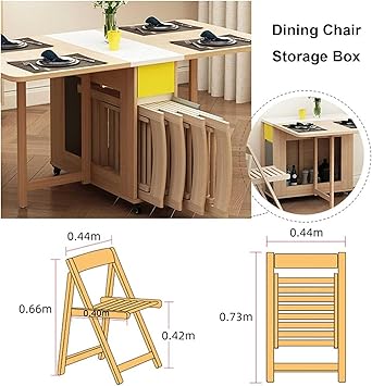 Extendable Folding Dining Table Set With 4 Chairs - Drop Leaf Wooden Table for Kitchen, Living Room, Restaurant - Beige, 1.4m
