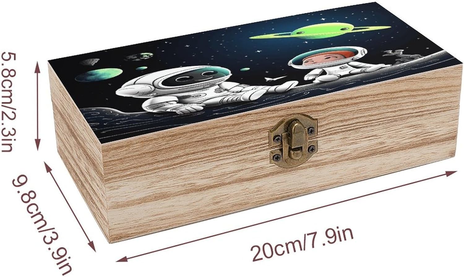 Astronaut And Alien Wooden Storage Box 7.9" X 3.9" X 2.3" image 2