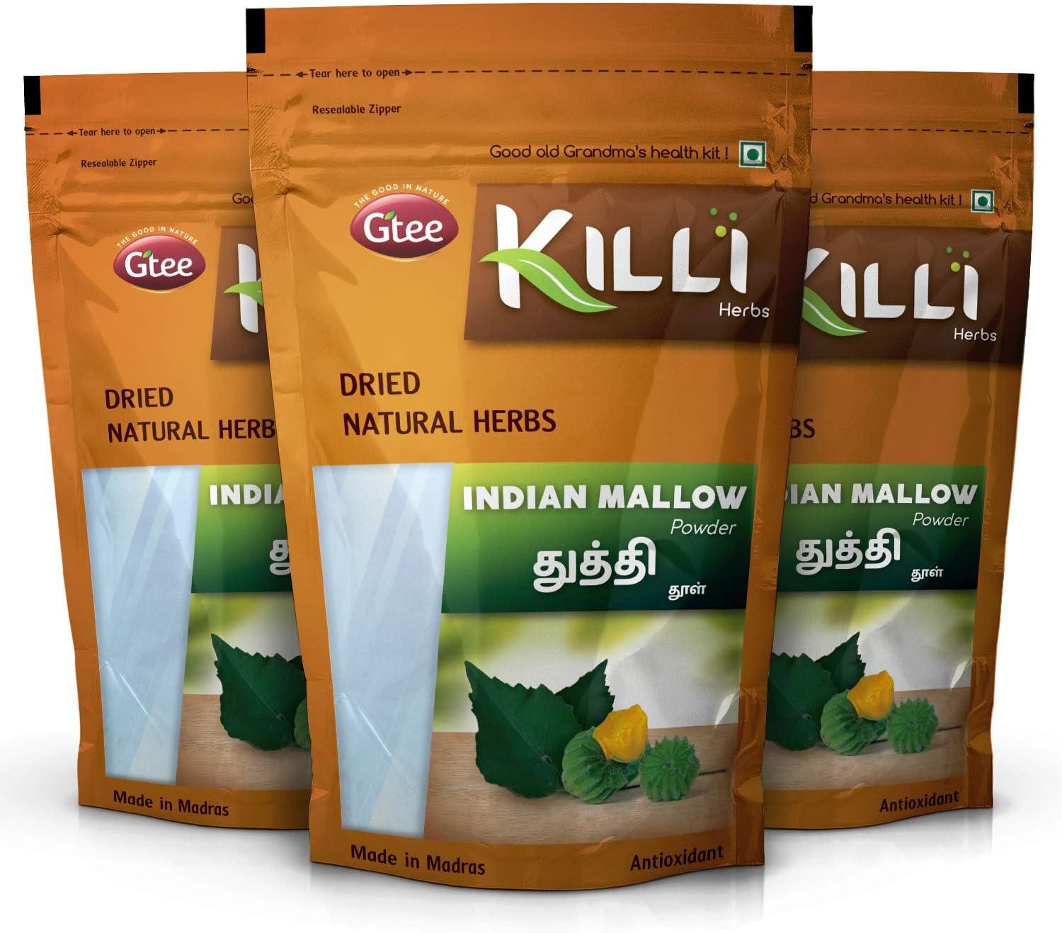 KILLI Thuthi | Indian Mallow | Abutilon indicum | Atibala Powder, 100g (Pack of 3)