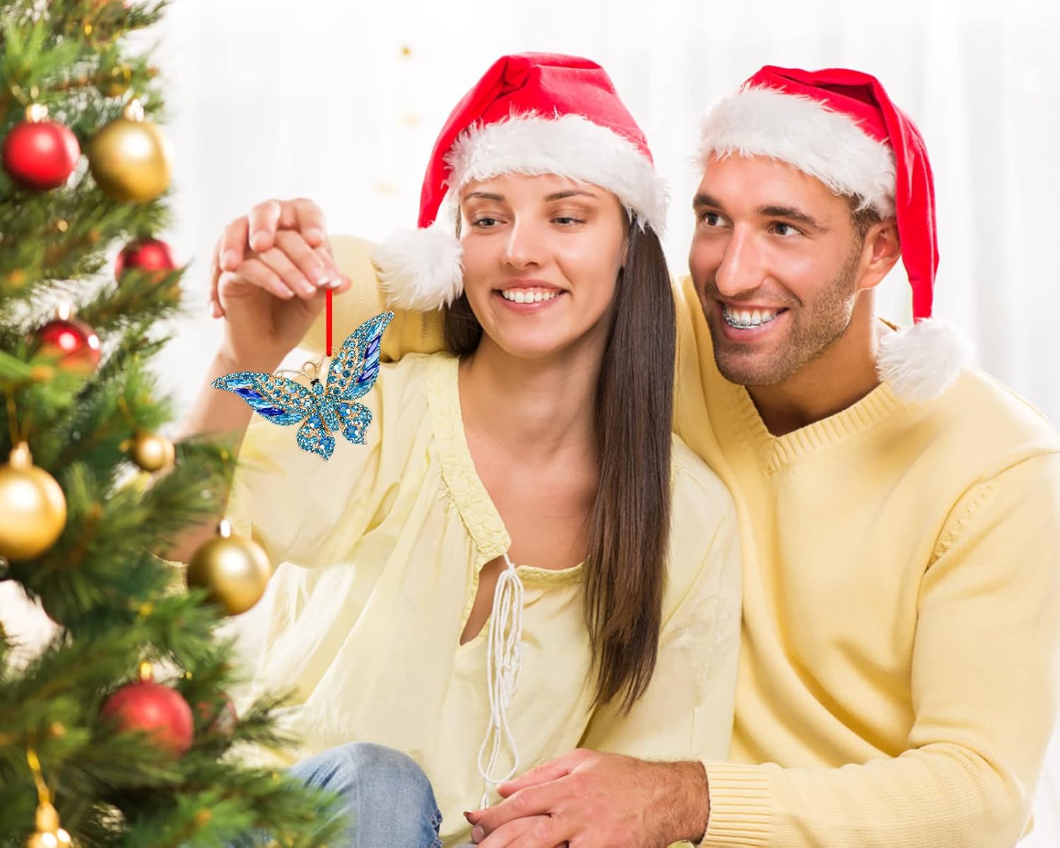 FaCraft Butterfly Christmas Ornaments 2025 - Blue Butterfly Ornaments for Christmas Tree Decorations Metal Butterflies Hanging Ornament Gifts for Sisters Girls Mom Grandma Women Friends Bestie - Image 3