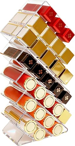 Nimiah Soporte organizador de lápiz labial con 28 ranuras, torre de lápiz labial transparente apilable con forma de pez para tocador, encimera,