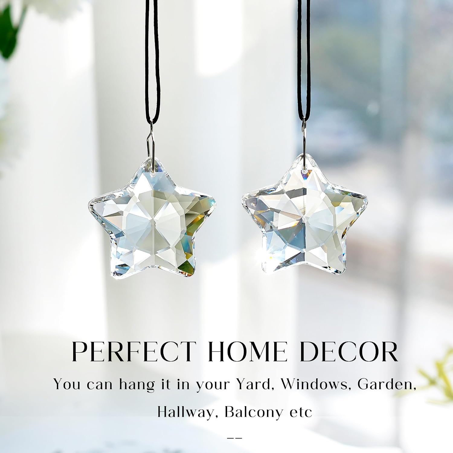 2 Pcs 2 Inch Clear Crystal Star Prism Suncatcher Hanging Decor image 3
