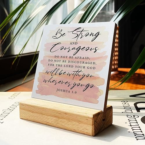 Miniatura 32 de Letrero de madera con versículos bíblicos con texto en inglés "Country Be Still and Know That I am God", decoración de escritorio cristiana