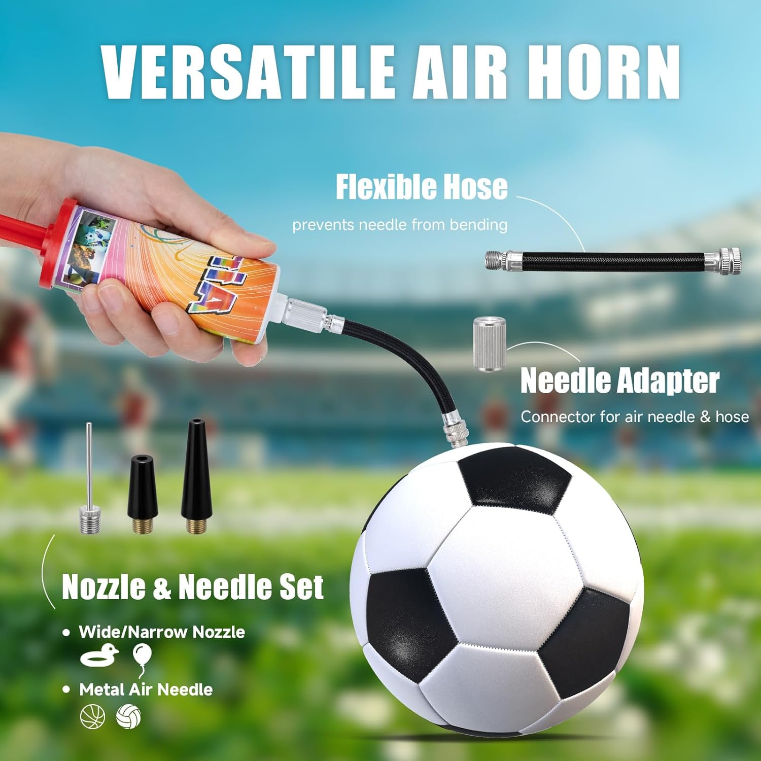 Mini Air Horn Hand Pump, Air Horn Noisemakers, Handheld Air Horn 5pcs | 5pcs, 115dB mini handheld air horn noisemakers, with needle, 3-in-1 compatible with balloons, football, swim rings