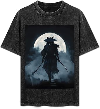 Men Vintage Drop Shoulder T-Shirt Cool Wolf Print Crewneck Short Sleeve Tees Shirts