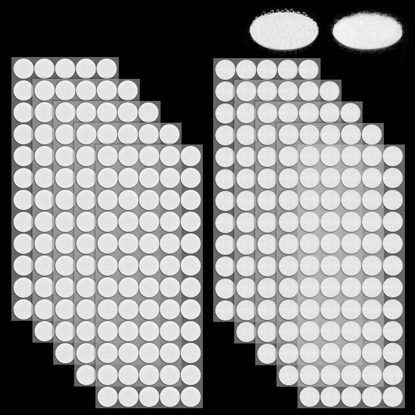 Blooven 20 mm 600 Stück Klettpunkte Selbstklebend 300 Paare, Klettband Selbstklebend, Klett Klebepunkte, Doppelseitig Klebende mit Klettverschluss Selbstklebendes Klebepad Flauschband und Hakenband