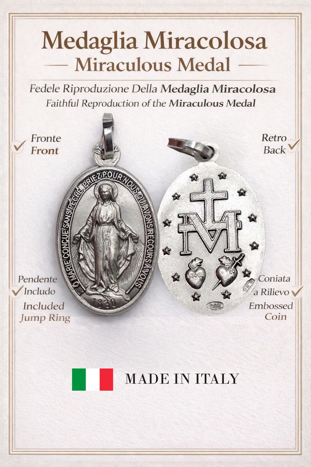 Médaille Miraculeuse en Argent Massif 925 - L'Originale - Made in Italy