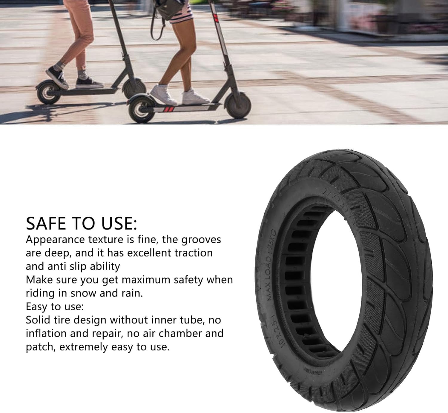plplaaoo Electric Scooter Solid Tire Durable High Performance Shock Absorbing Anti Slip Explosion Proof Replacement Tire for Electric Scooters Rubber Material 10X2.5 Size