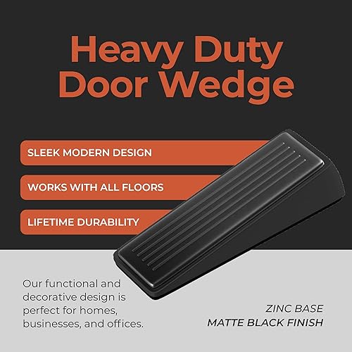 Miniatura 3 de Architectural Hardware - Tope de puerta de zinc resistente con agarres de goma antirozaduras - Topes de puerta de cuña de metal y goma para la parte