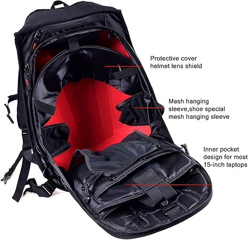 Miniatura 3 de Mochila de motocicleta impermeable con tira reflectante para casco de almacenamiento, soporte de fibra de carbono, carcasa dura de gran capacidad