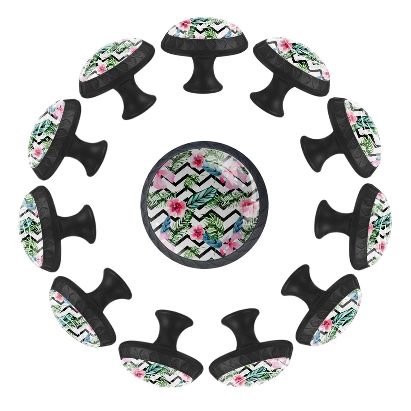 Boutons de tiroir ronds fleurs tropicales aquarelle pour meuble et commode