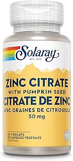 SOLARAY – Zinc Citrate with Pumpkin Seed, 50mg | Immune System | Enhanced Absorption | Dietary Supplement | Vegan, Lab Verified | 60 Vegetarian Capsules