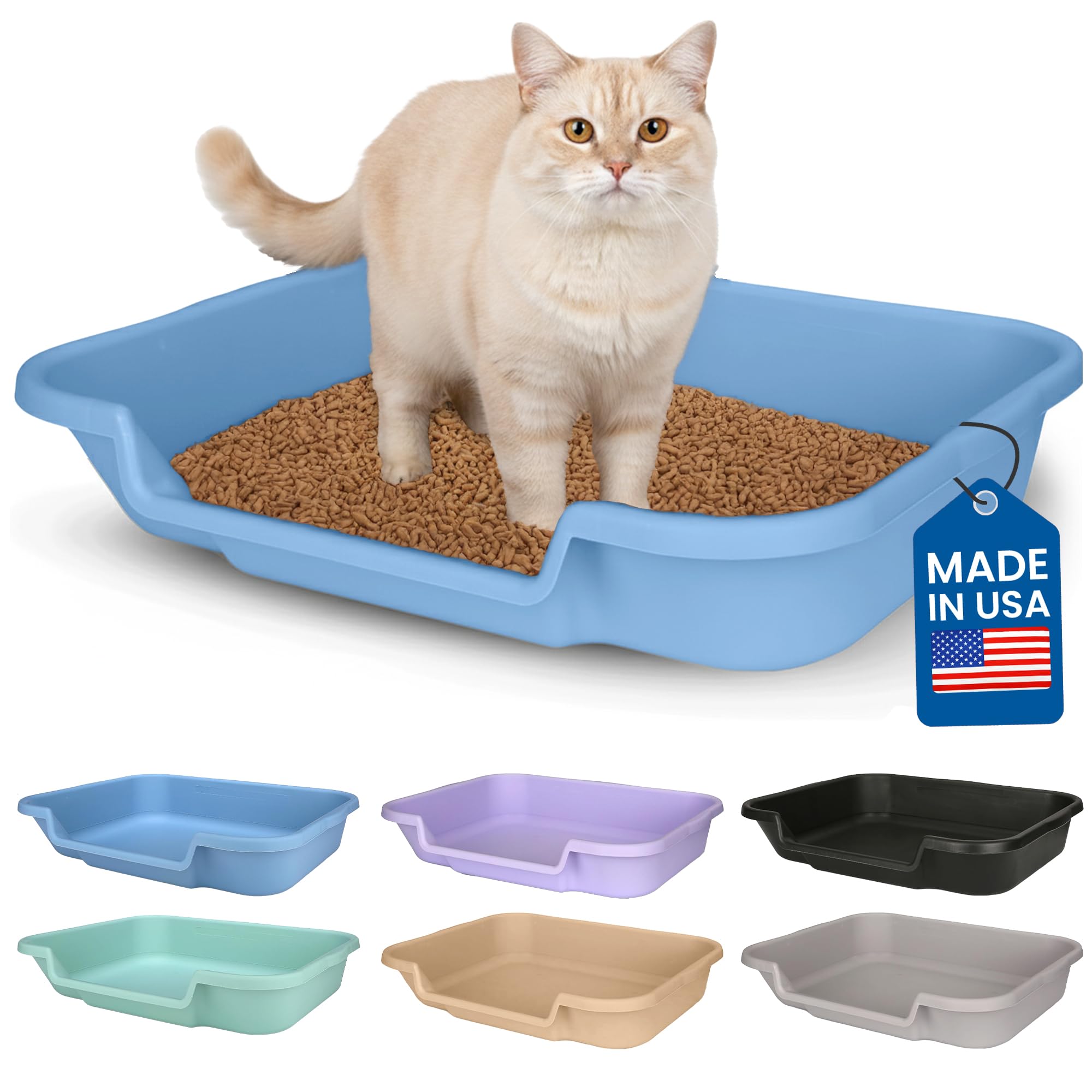 KittyGoHere Cat Litter Box, Large Size, Blue Color, Durable & Pet Safe Kitty Litter Box, Indoor Open Top Entry Cat Litter Box, Comfortable for Cats, Easy to Handle & Clean