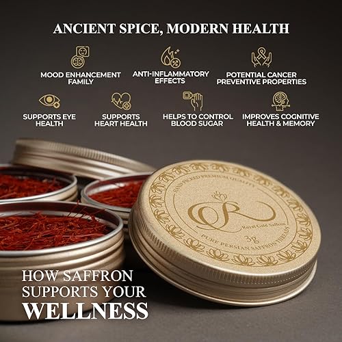Miniatura 3 de Royal Gold Saffron Hilos de azafrán Super Negin premium, grado A+  Especias seleccionadas de chef gourmet para paella, arroz, risotto, tés, postres