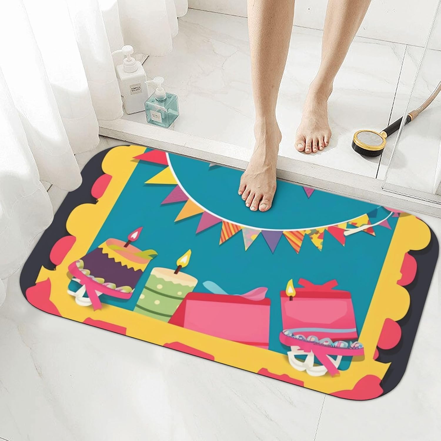 Stone Bath Mats Happy Birthday Banner Diatomaceous Earth Bath Mat Super Absorbent Bathroom Floor Mat Quick Drying Diatomite Shower Mat for Shower Bathtub Bathroom Accessory 19.7x31.5in