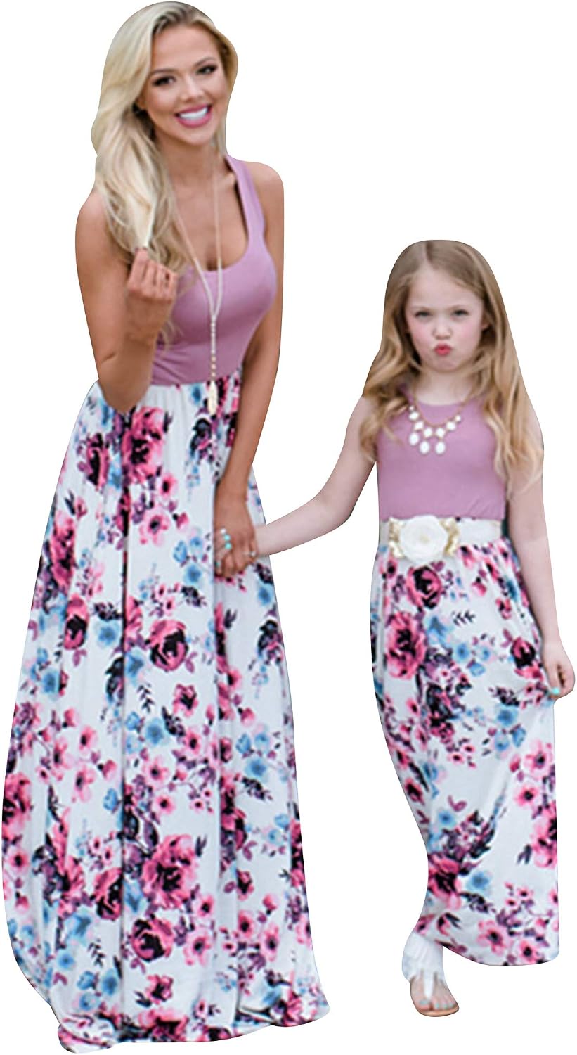 BOFETA Family Matching Dress Holiday Summer Printed Dress Floral Beach Cute Long Dress