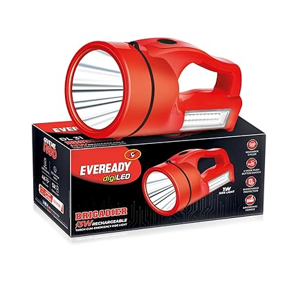 Eveready Led Rechargeable Torch Light | DL31 | Overcharge Protection | 250 Lumens | 3W Torch & 1W Sidelight| Li-Ion Battery with Charging Cable | Colour May Vary