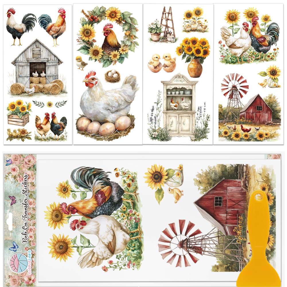 Transfert de meubles poulet de ferme GLOBLELAND | 4 feuilles autocollants 6x12 pouces pour salon