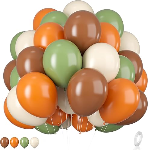 Globos verde salvia y naranja, globos de 12 pulgadas, verde, marrón, naranja, verde oliva, marrón, beige, selva, safari salvaje, bosque, globos para