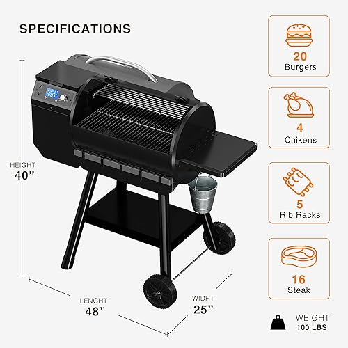 Miniatura 3 de Parrilla para ahumar pellets de madera con control LCD, 456 pies cuadrados en área de cocina, parrilla de pellets con alimentación automática y