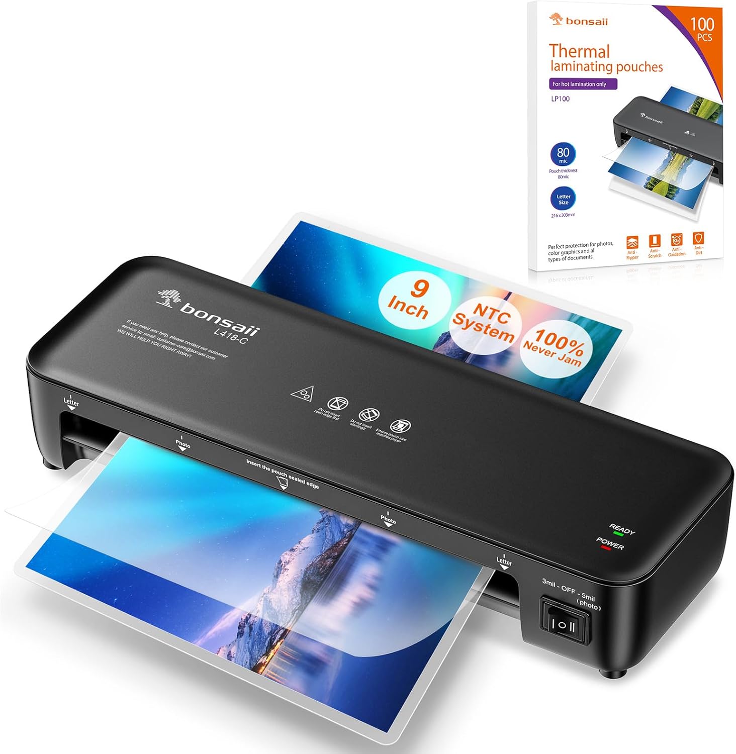 Bonsaii 9 Inch Thermal Laminator Machine and 100 PCS Laminating Pouches