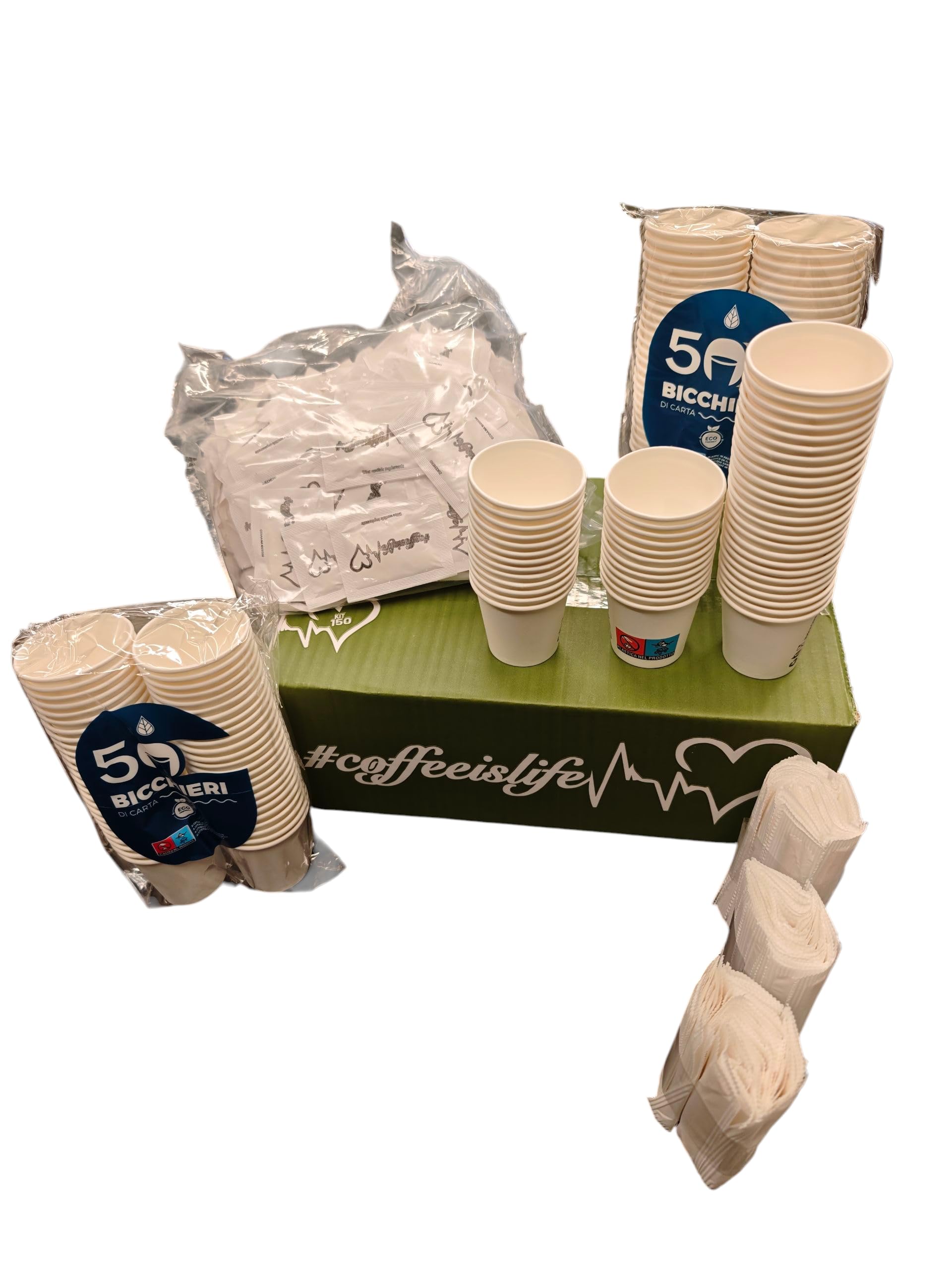 EUROCHIBI Kit Accessori Caffè BIO Con 150 BUSTINE Di Zucchero 150