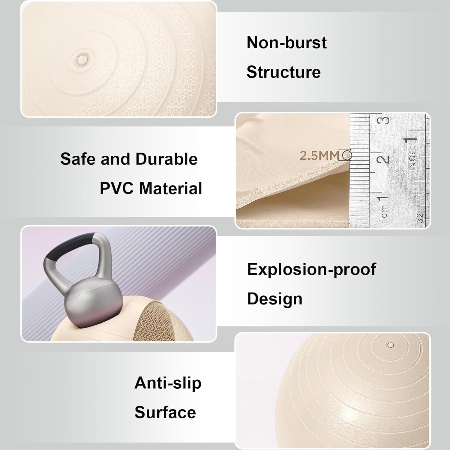 YR Exercise Ball 21.6''/25.6''/29.5'' Yoga Ball for Workout Pregnancy Stability, Anti Burst Fitness Ball for Home Gym & Office Chair, Core & Balance Training, Physical Therapy - White