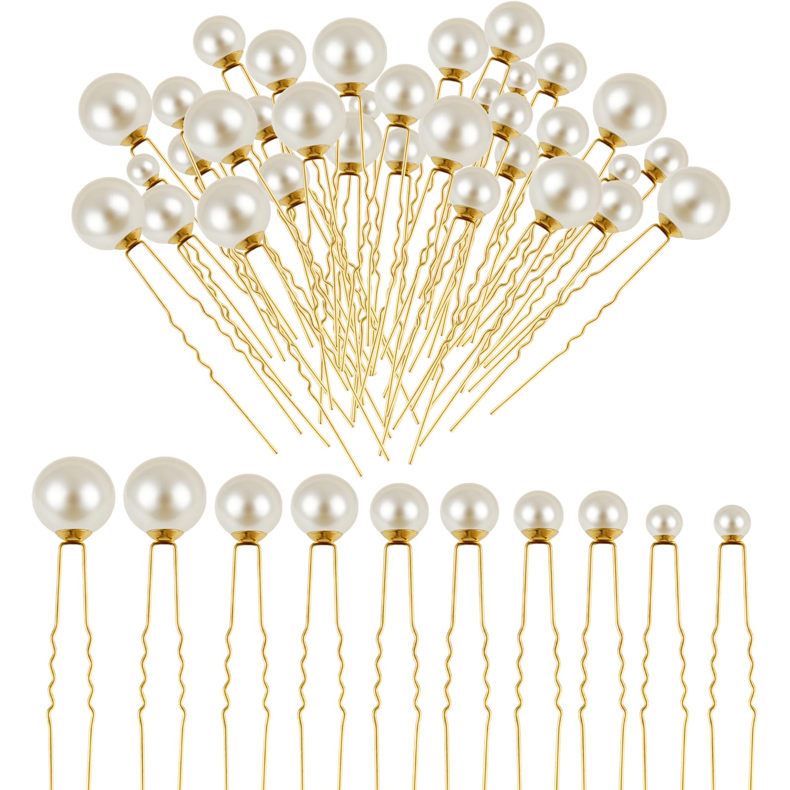 NEBURORA 36 Pcs Wedding Pearl Hair Pins U Shape Pearl Hair Accessory for Brides Bridesmaids Women Gold