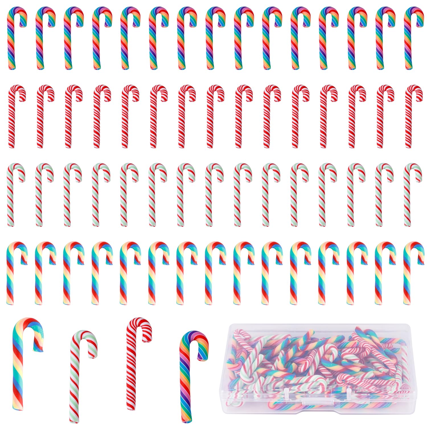 60pcs Mini Christmas Candy Decorations, Christmas Miniatures for Crafts Faux Candy Canes Xmas Candy for Crafts Ornaments Soft Clay Candy Canes for Tree Hanging DIY Crafts Party Decor