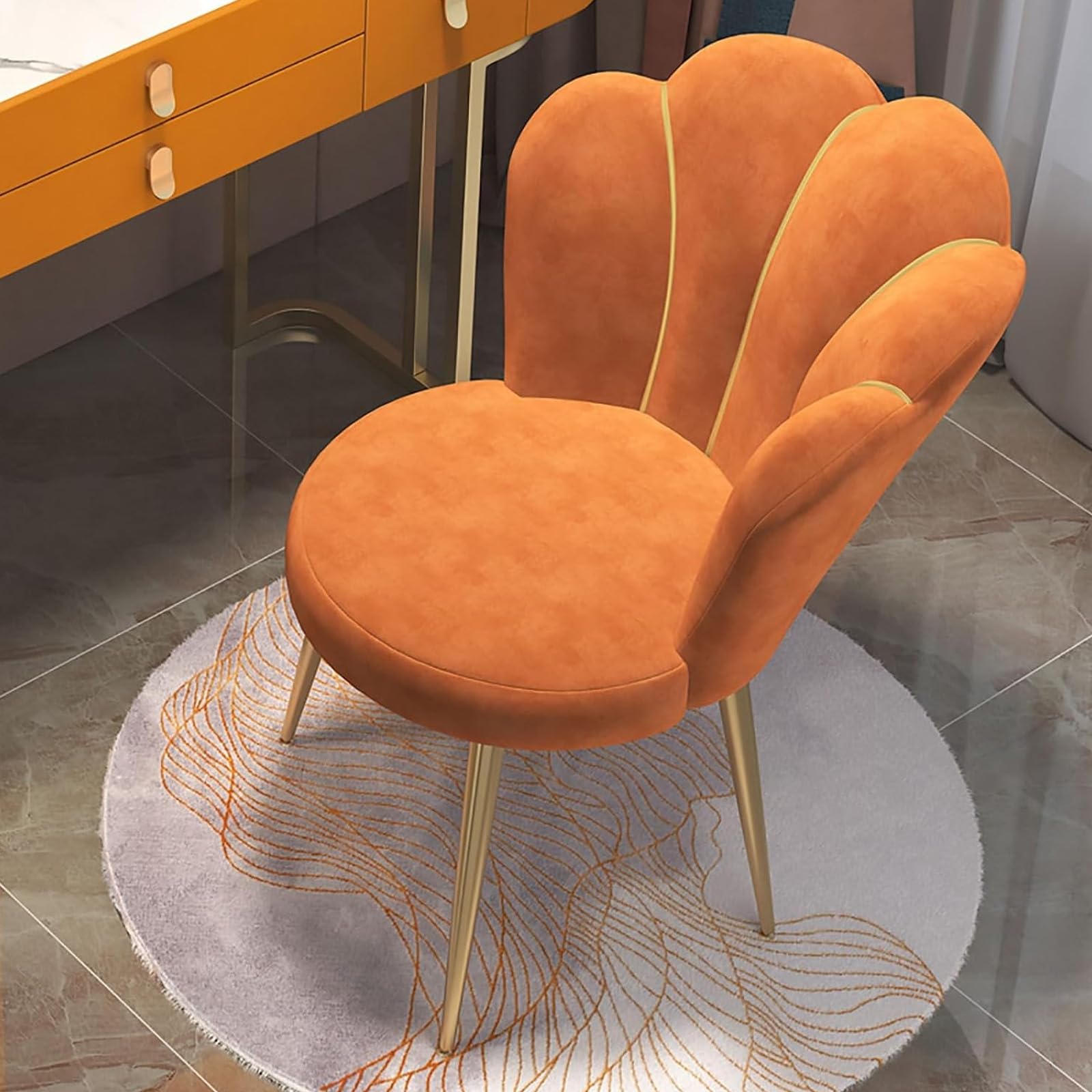 Tocador para dormitorio creado con sillón de terciopelo confortable y elegante