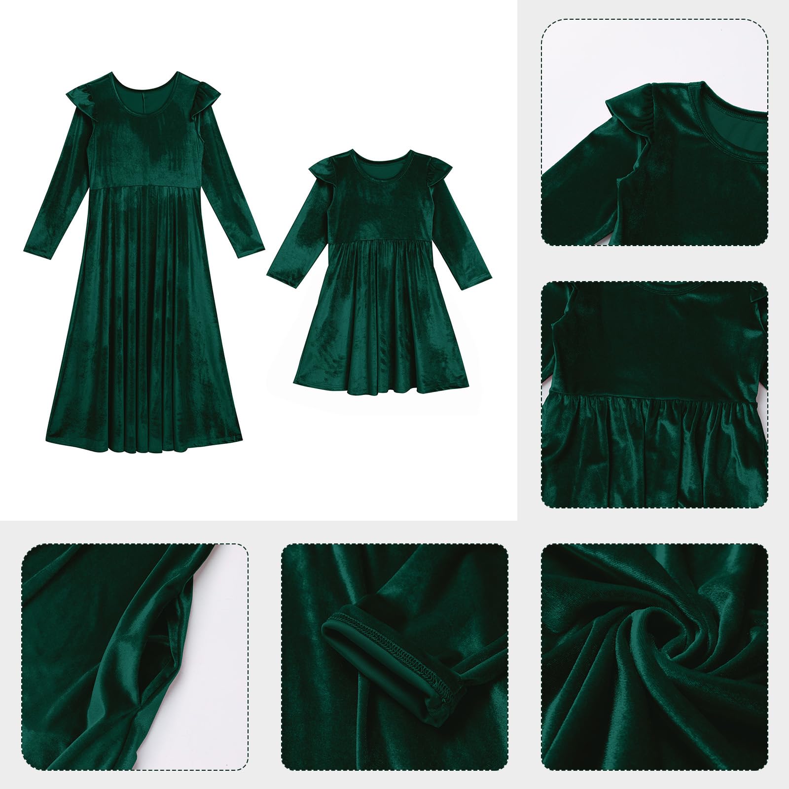 Mommy and Me Kleid Rüschen Langarm Casual Weihnachten Party Samtkleid Mutter Tochter Familie Passendes Kleid Kleidung