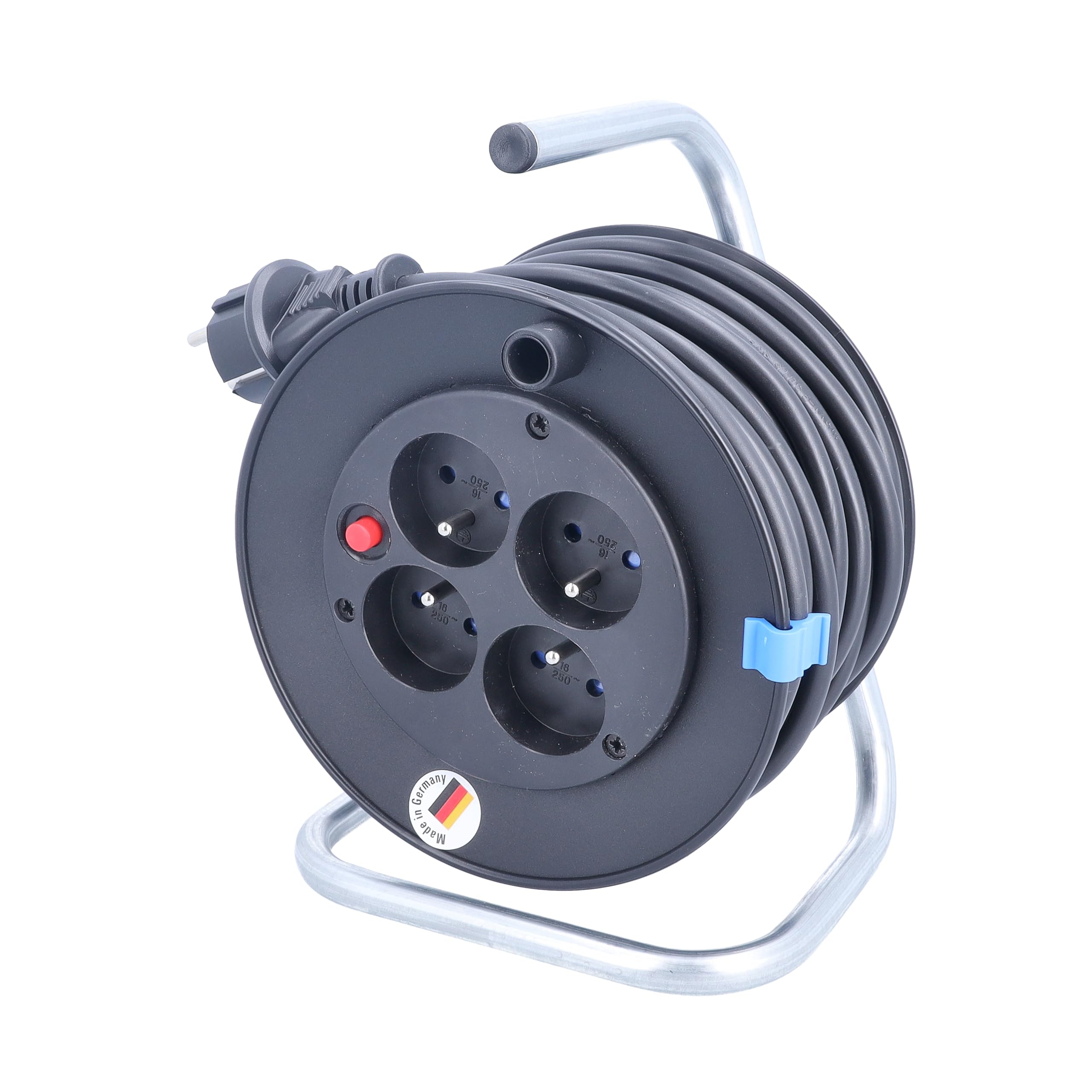 as - Schwabe Avvolgicavo con interruttore di protezione termica – 15 m cavo H05VV-F 3G1,5 – con spina di protezione – 4 prese – 250 V/16 A – IP20 – 810180
