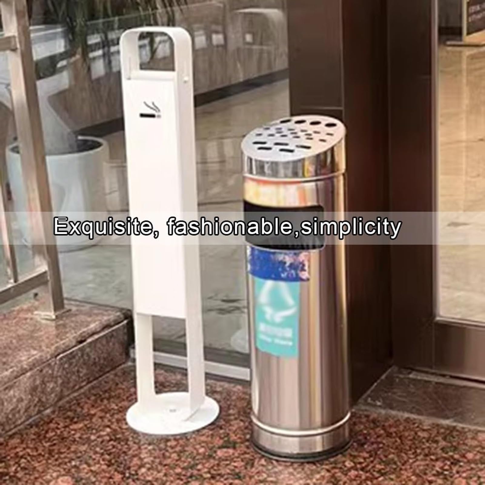 Stojąca popielniczka na zewnątrz na podwórko ze stali nierdzewnej na pojemnik na odpady stacja kontroli palaczy biura i centrum handlowe