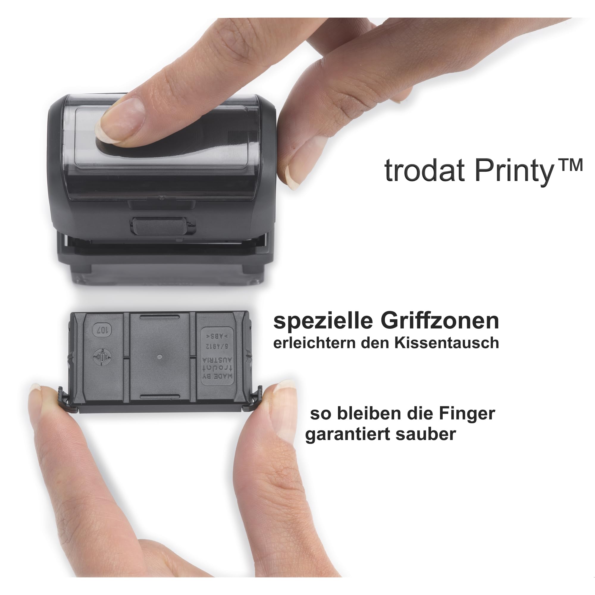 Trodat Personalisierter Stempel Printy 4913 zum direkt hier Erstellen – Selbstfärbend, Abdruck 58 x 22 mm, bis zu 6 Zeilen Abdruck Schwarz