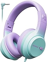 awatrue Kids Headphones with 74/85/94dB Volume Limiter, Foldable Over-Ear Wired for Toddlers, School, Travel, Chromebook, iPad - Purple Green