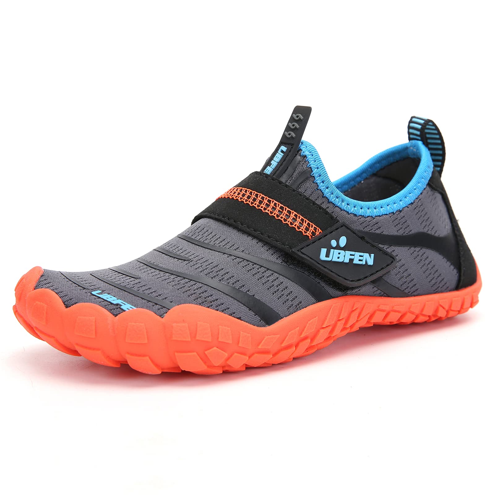 UBFEN Water Shoes for Kids Boys Girls Aqua Socks Barefoot Beach Sports Swim Pool Quick Dry Lightweight Toddler Little Big Kid A Grey Orange 6 Big Kid
