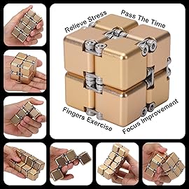 Lifidea Aluminum Alloy Metal Infinity Cube Fidget Cube (6 Colors) Handheld Fidget Toy Desk Toy with Cool Case Infinity Magic Cube Relieve Stress Anxiety ADHD OCD for Kids and Adults (Gold)