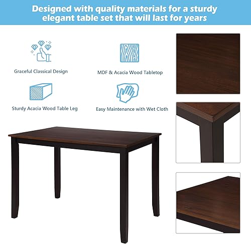 Miniatura 8 de Juego de mesa de comedor de 5 piezas, mesa de comedor de madera con mesa cuadrada y 4 sillas tapizadas para cocina, comedor, familia y apartamento