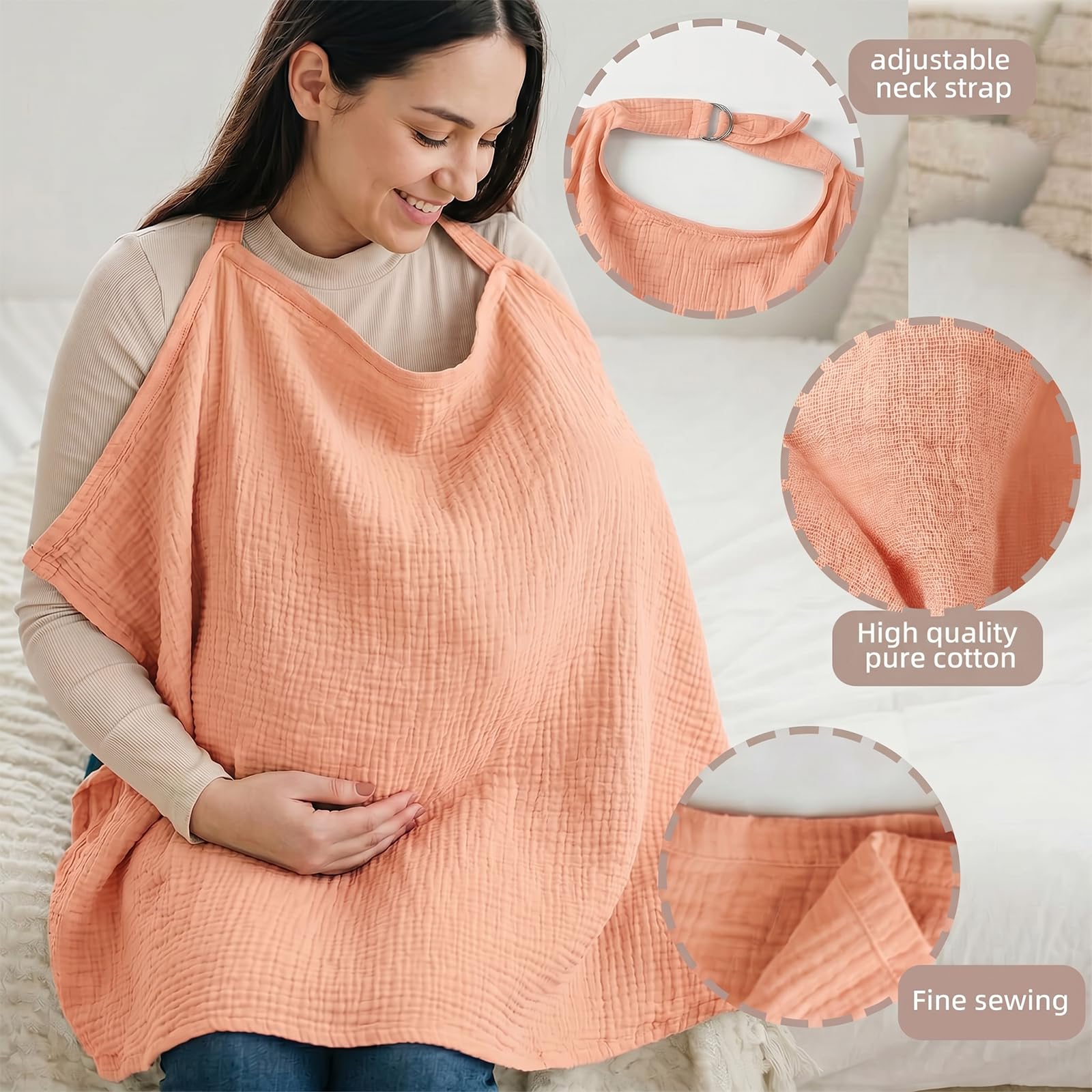 Couverture d'allaitement, 100% coton, tablier d'allaitement, couverture d'allaitement Allaitement (Rose)