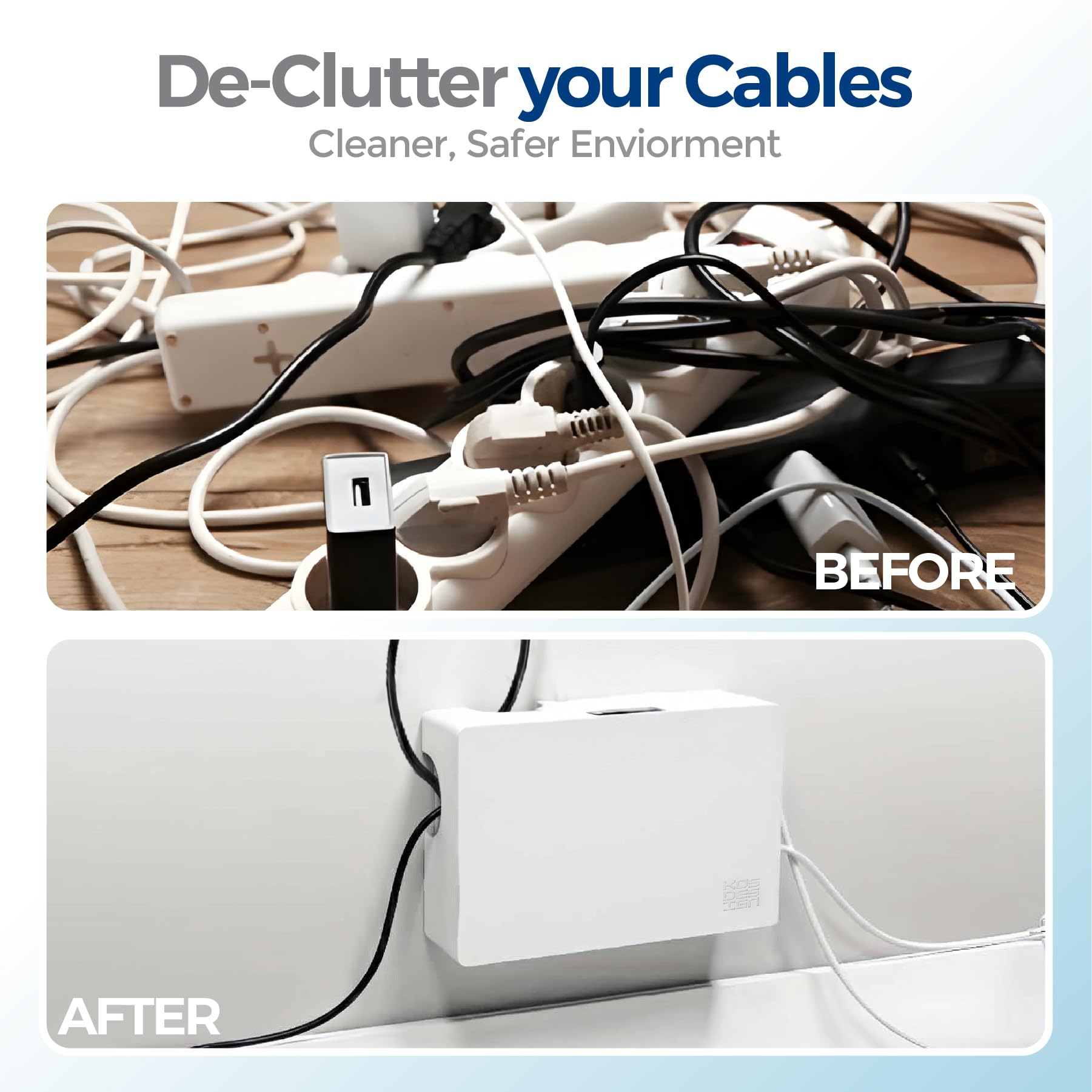 Caja de gestión de Cables para Cables, Elegante y Duradera Caja organizadora de Cables para Ocultar Cables y regletas, Caja de Cables de Montaje en Pared (Blanco)