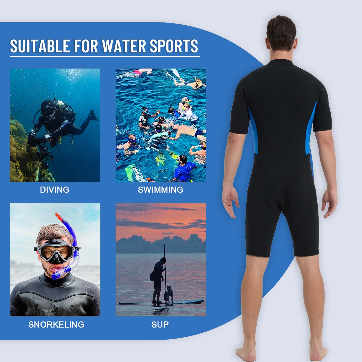 Lemorecn Muta da uomo e donna, 2 mm, con cerniera frontale, in neoprene ultra elasticizzato, termica, per sport acquatici