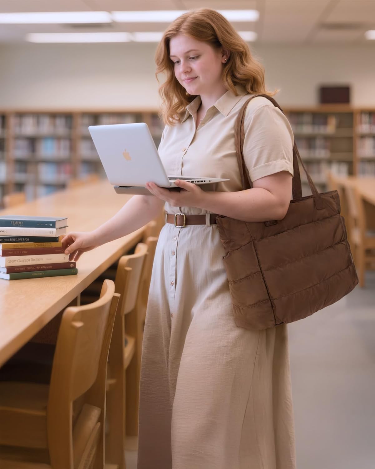 BAGSMART Tote Bag for Women, Lightweight Puffy Tote Bag with Compartments Shoulder Bag Handbag for Travel, Work, Gym | Lightweight, Puffy, Quilted, for Travel, Work - Image 2