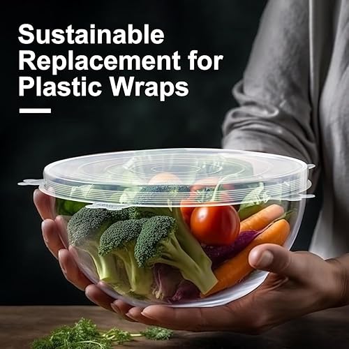 Miniatura 7 de Funda elástica paquete de seis tapas elásticas y de sellado reutilizables de silicona de alta calidad, 6 unidades para almacenamiento de alimentos,